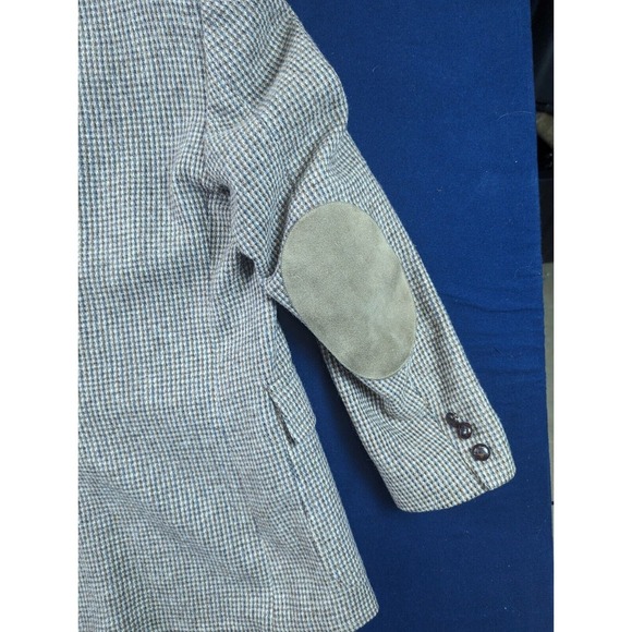 Tweed Speckled 42R Brown Blue/Grey Sport Coat w/ Elbow Patch VTG Leather Button - Picture 14 of 15